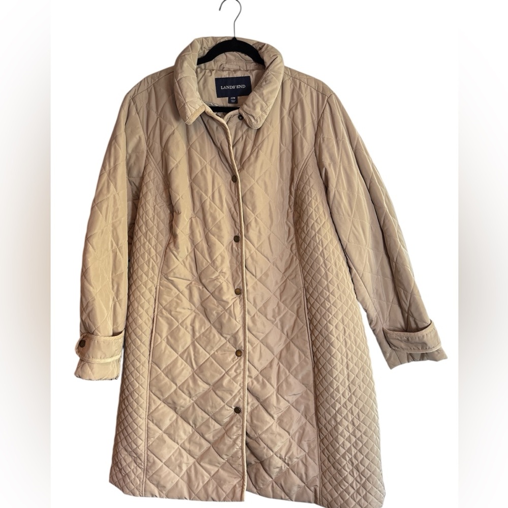 Lands’ End Tan Long Trench Coat Jacket. Size 22W